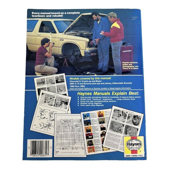 Haynes Chevrolet & GMC Truck Repair Manual  S10 S15 Pick Ups 1982-1993 Bravada - Picture 2 of 6